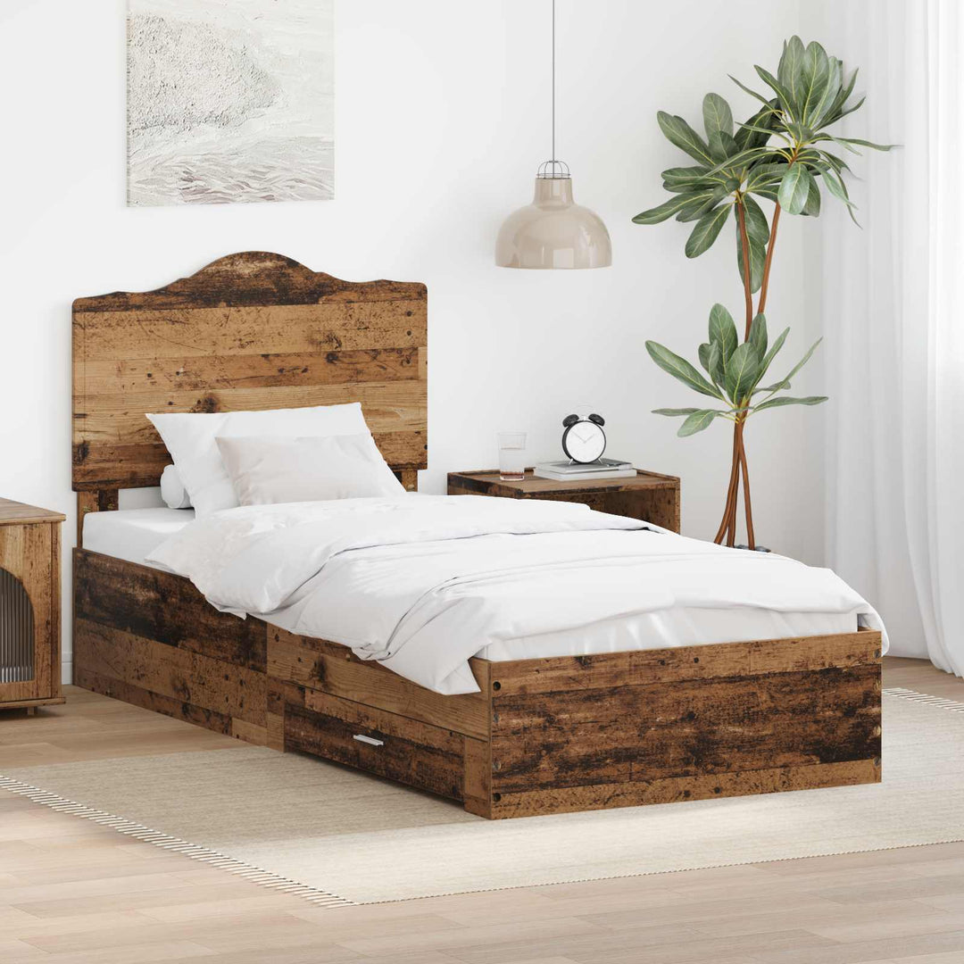 Sengestel med skuffe Gammelt træ 90 x 200 cm Konstrueret træ