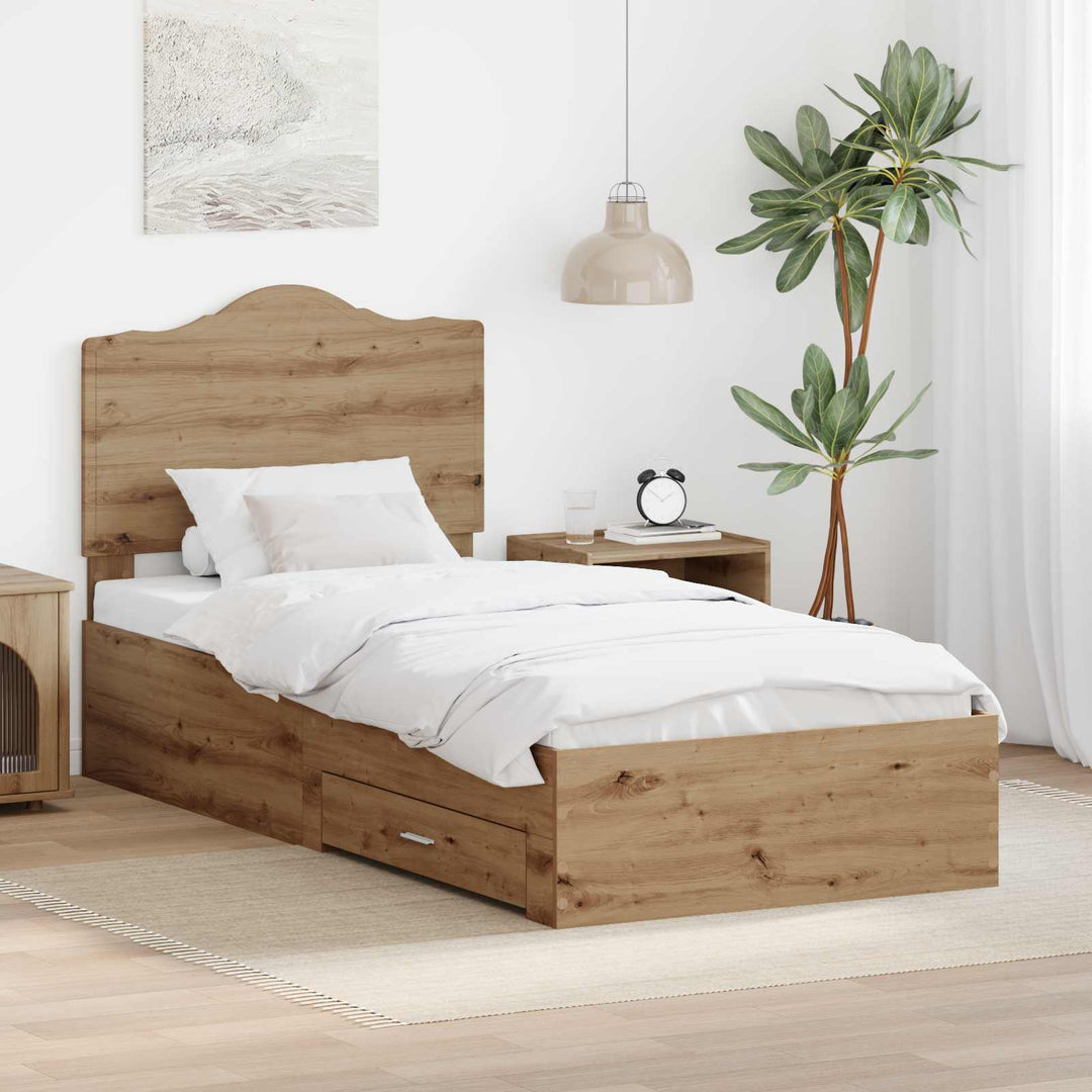 Sengestel med skuffe Artisan Egetræ 90 x 200 cm Konstrueret træ
