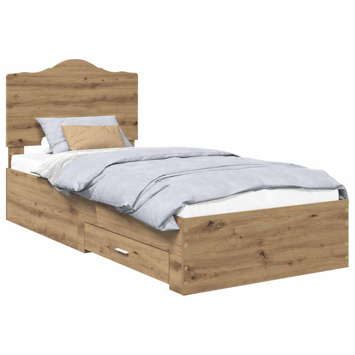 Sengestel med skuffe Artisan Egetræ 90 x 200 cm Konstrueret træ
