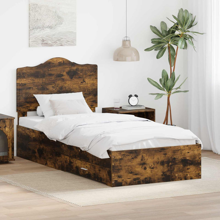Sengestel med skuffe Røget eg 90 x 190 cm Konstrueret træ