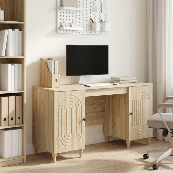 Bord med hylde Sonoma-eg 142,5 x 50 x 75 cm Konstrueret træ