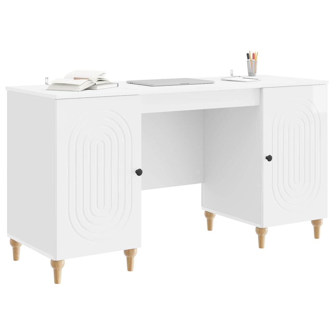 Bord med hylde Gloss Hvid 142,5 x 50 x 75 cm Konstrueret træ