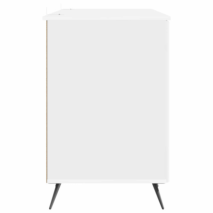 Bord med hylde Hvid højglans 142,5 x 50 x 75 cm Konstrueret træ
