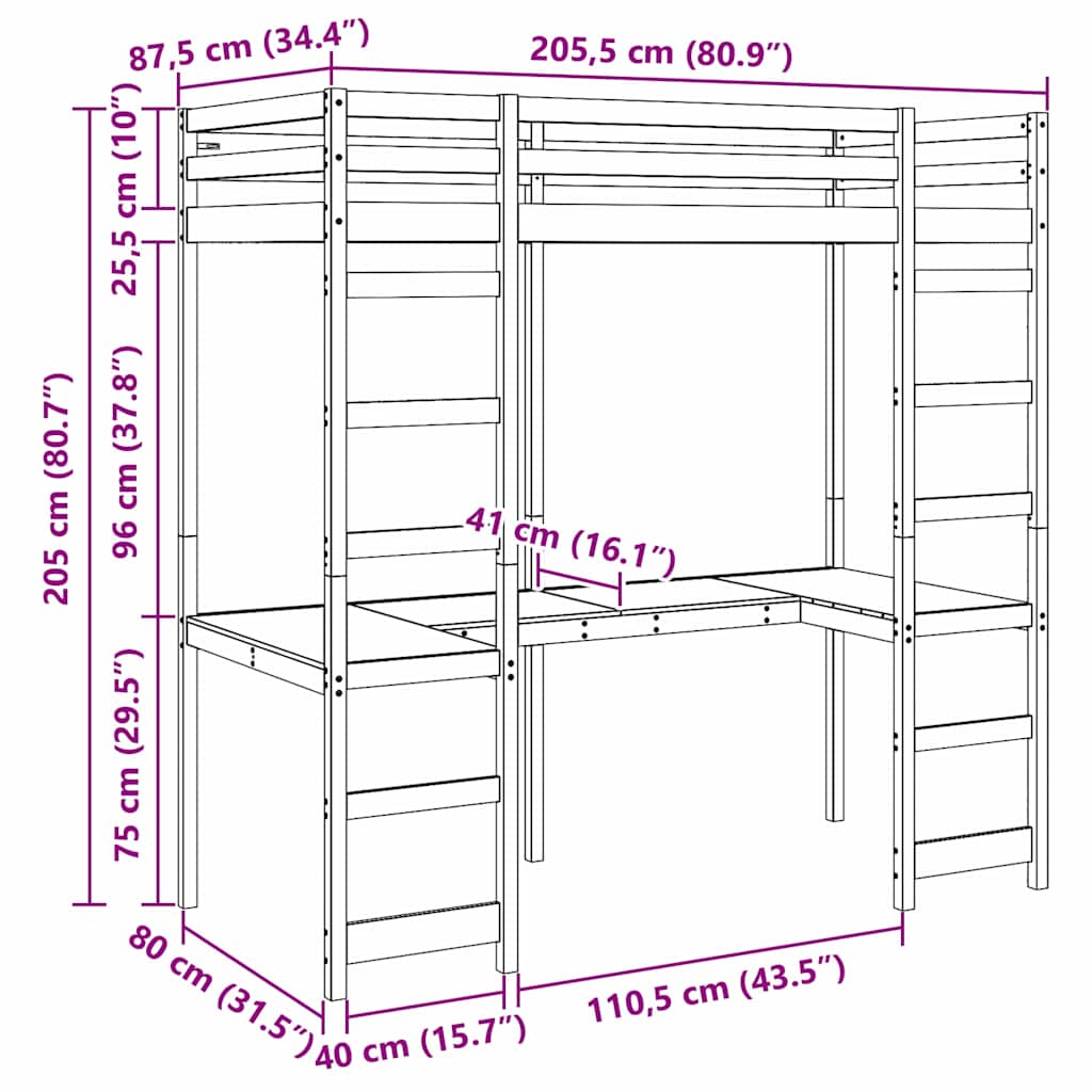 Hemsengramme Naturfarvet 80 x 200 cm Massiv fyrretræ