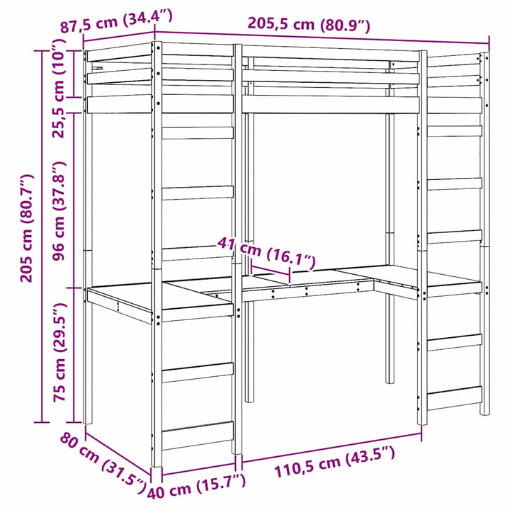Hemsengramme Hvid 80 x 200 cm Massiv fyrretræ