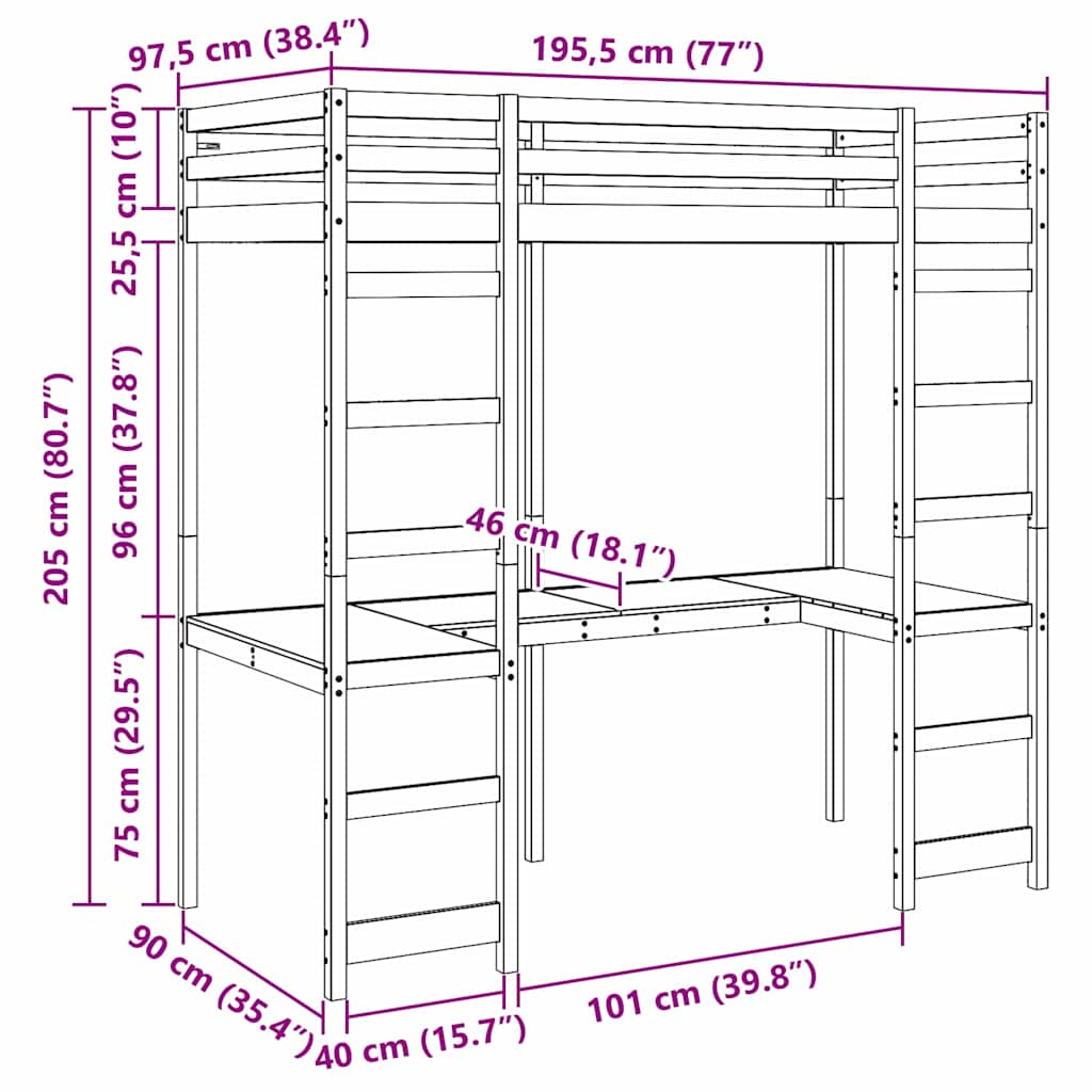Hemsengramme Hvid 90 x 190 cm Massiv fyrretræ