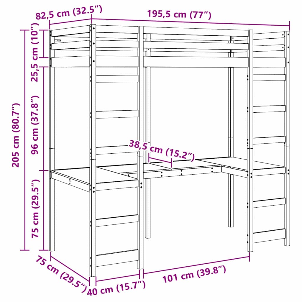 Hemsengramme Naturfarvet 75 x 190 cm Massiv fyrretræ