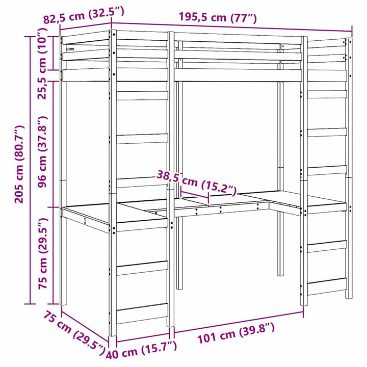 Hemsengramme Naturfarvet 75 x 190 cm Massiv fyrretræ