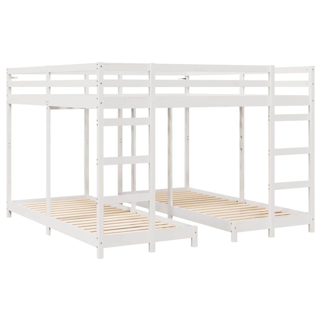 Trippel køjesengramme Hvid 200 x 200 cm Massiv fyrretræ