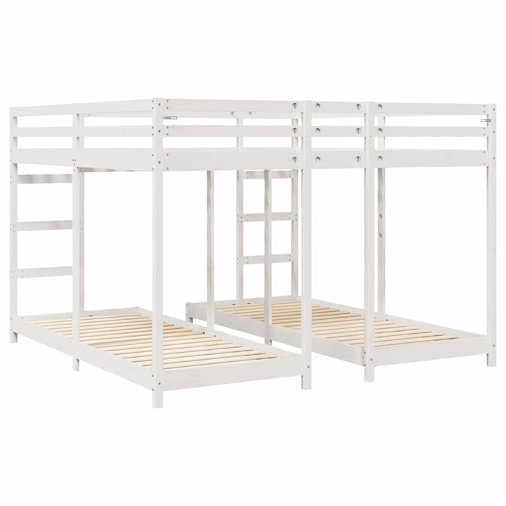 Trippel køjesengramme Hvid 200 x 200 cm Massiv fyrretræ