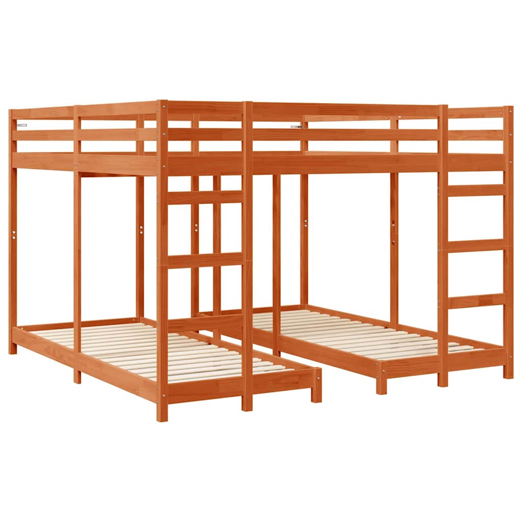 Trippel køjesengramme Voks brun 200 x 200 cm Massiv fyrretræ
