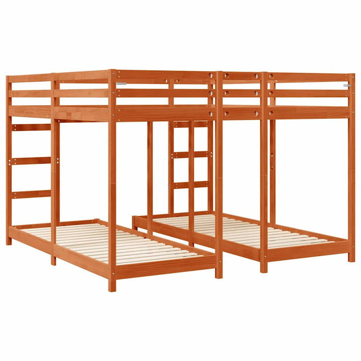 Trippel køjesengramme Voks brun 200 x 200 cm Massiv fyrretræ