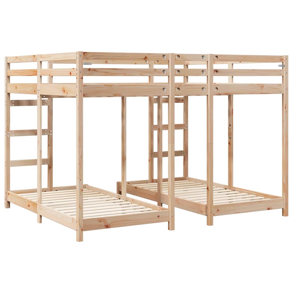 Trippel køjesengramme Brun 160 x 200 cm Massiv fyrretræ