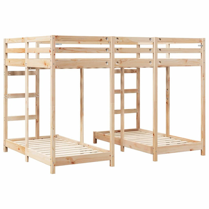 Trippel køjesengramme Brun 140 x 200 cm Massiv fyrretræ