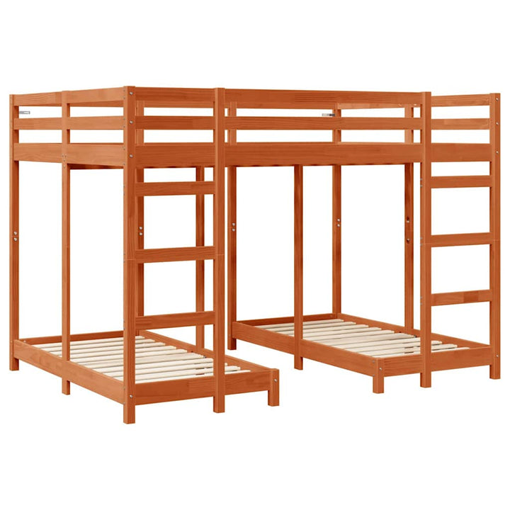 Trippel køjesengramme Gyldenbrun 140 x 200 cm Massiv fyrretræ