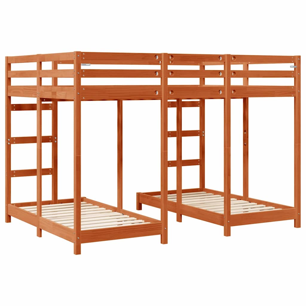 Trippel køjesengramme Gyldenbrun 140 x 200 cm Massiv fyrretræ