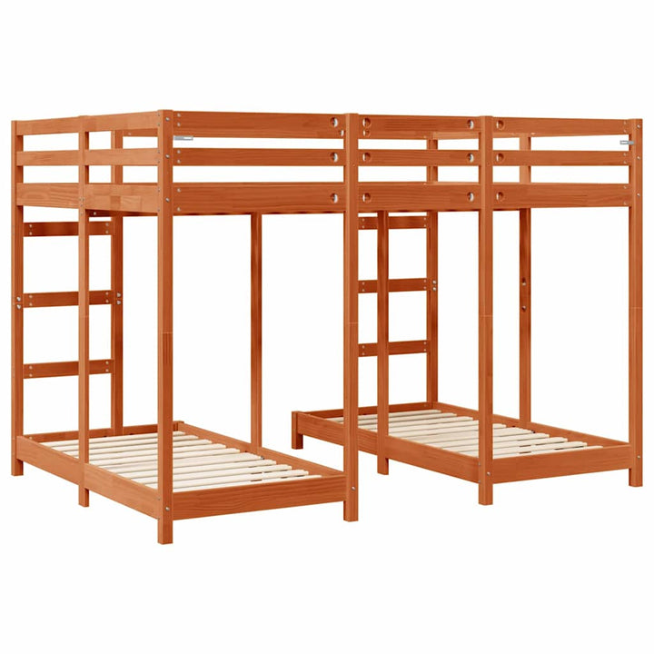 Trippel køjesengramme Gyldenbrun 140 x 200 cm Massiv fyrretræ