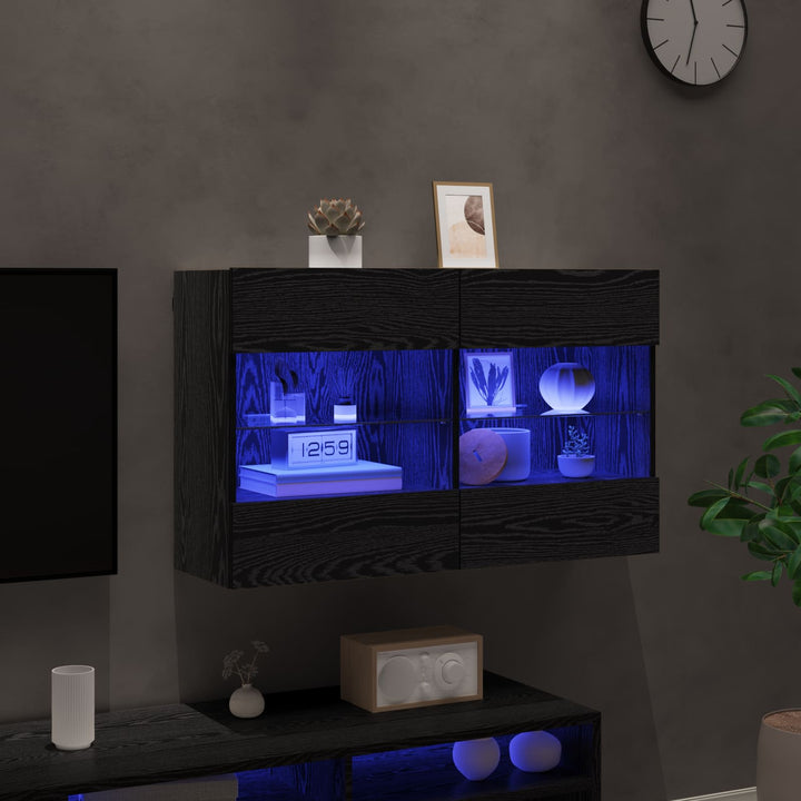 TV vægskab med LED Sort eg 98,5 x 30 x 60,5 cm Konstrueret træ