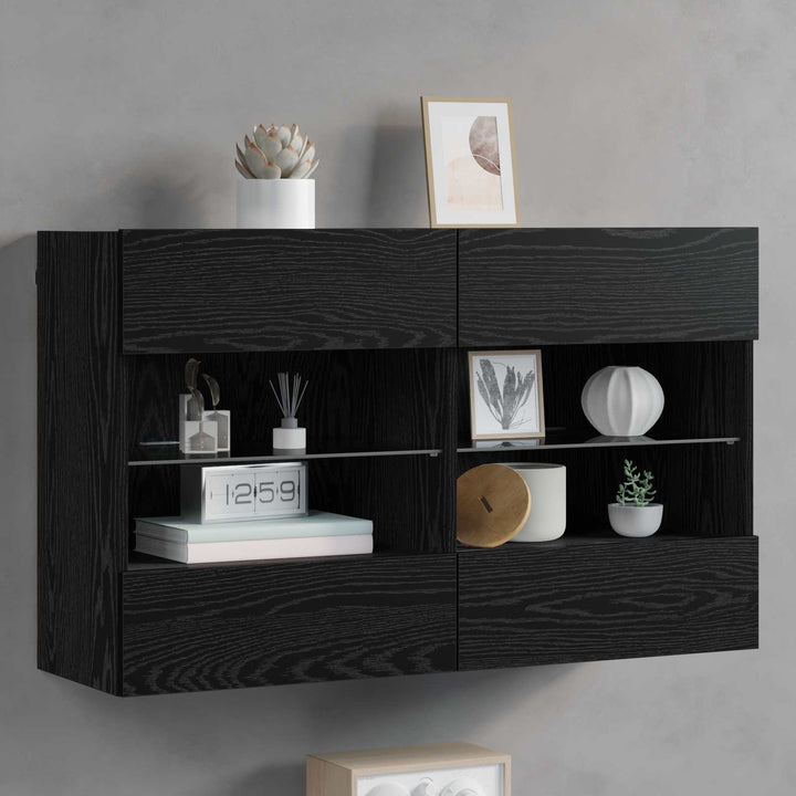 TV vægskab med LED Sort eg 98,5 x 30 x 60,5 cm Konstrueret træ
