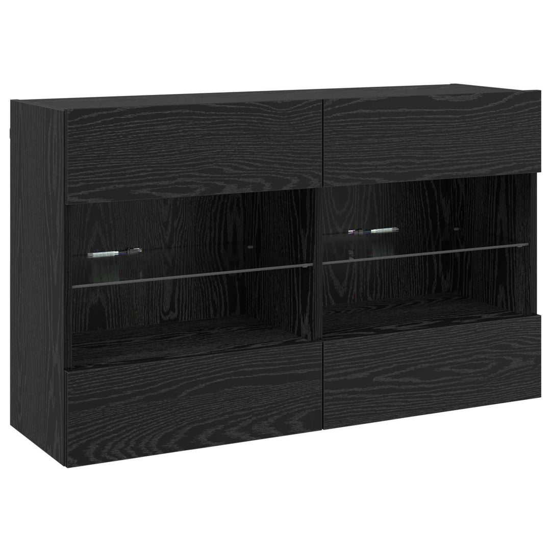 TV vægskab med LED Sort eg 98,5 x 30 x 60,5 cm Konstrueret træ