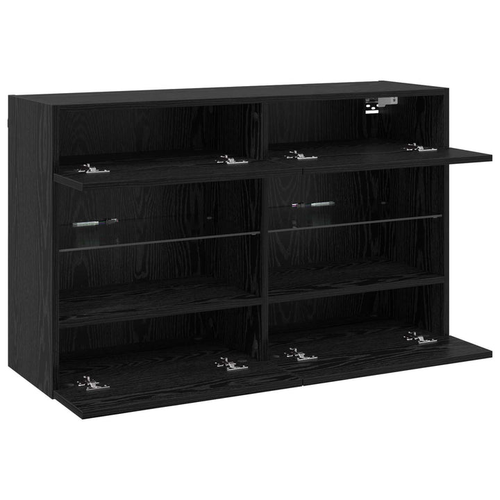 TV vægskab med LED Sort eg 98,5 x 30 x 60,5 cm Konstrueret træ