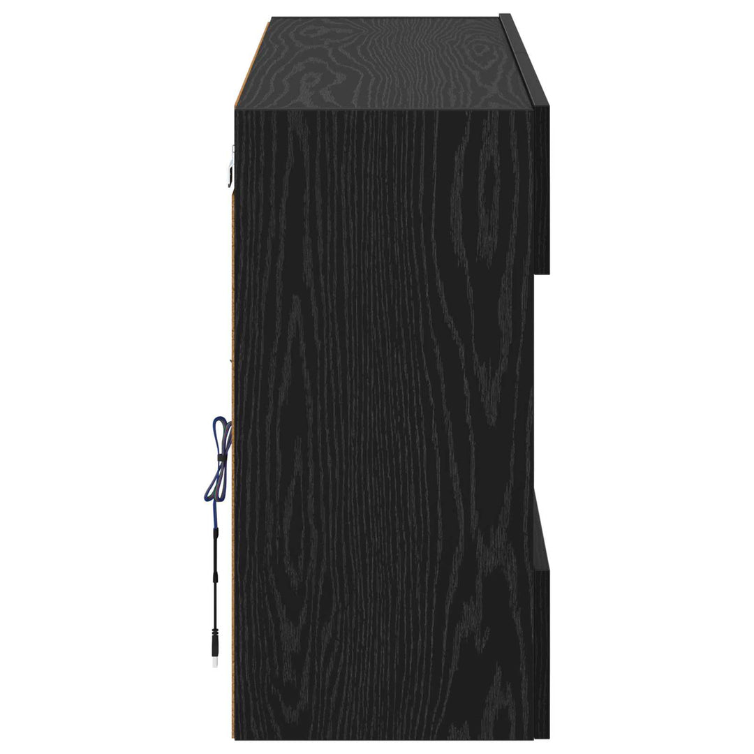 TV vægskab med LED Sort eg 98,5 x 30 x 60,5 cm Konstrueret træ
