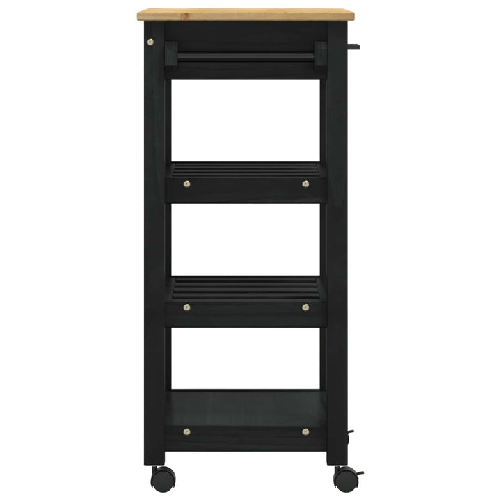 Køkkenvogn MONZA Sort 48 x 40 x 88,5 cm Massivt fyrretræ