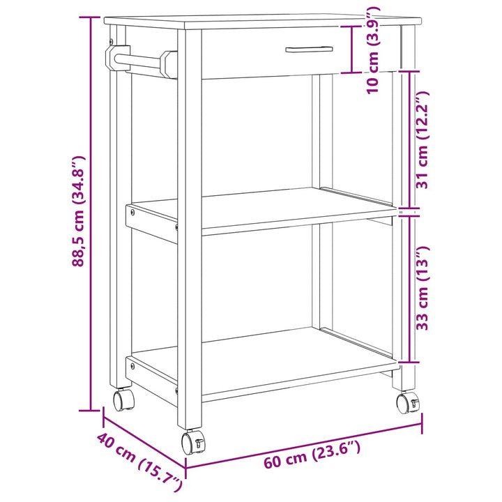 Køkkenvogn MONZA Sort 60 x 40 x 88,5 cm Massivt fyrretræ