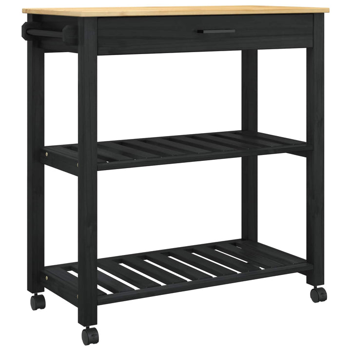 Køkkenvogn MONZA Sort 84 x 40 x 88,5 cm Massivt fyrretræ