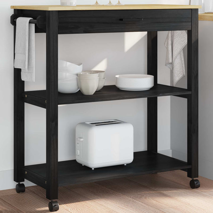 Køkkenvogn MONZA Sort 84 x 40 x 88,5 cm Massivt fyrretræ