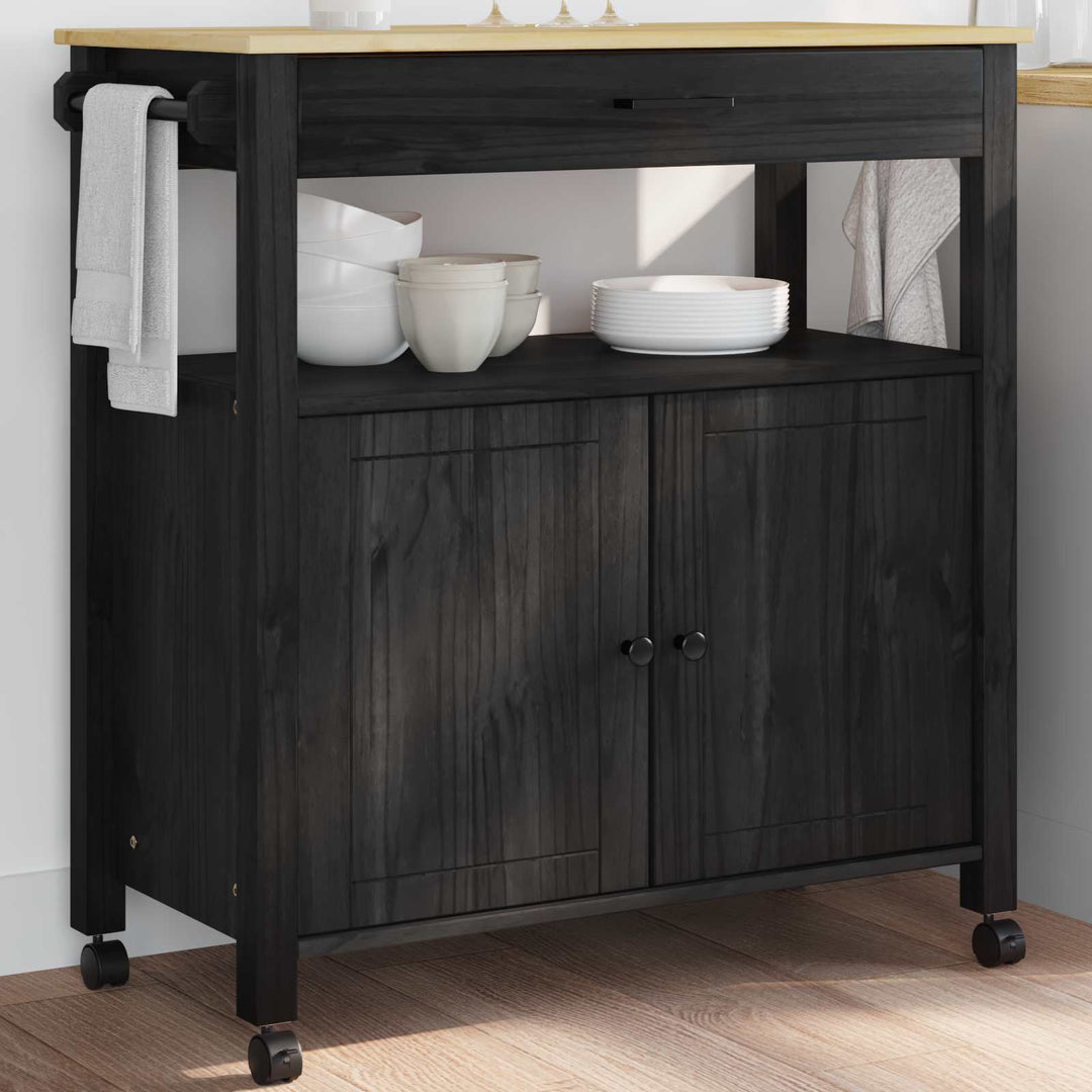 Køkkenvogn MONZA Sort 84 x 40 x 88,5 cm Massivt fyrretræ