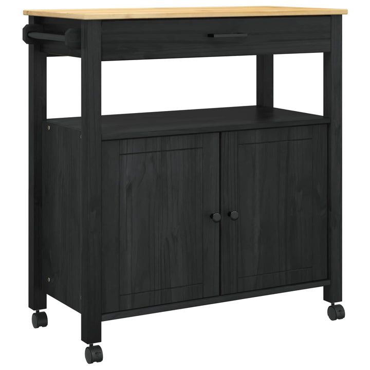 Køkkenvogn MONZA Sort 84 x 40 x 88,5 cm Massivt fyrretræ
