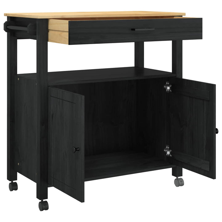 Køkkenvogn MONZA Sort 84 x 40 x 88,5 cm Massivt fyrretræ