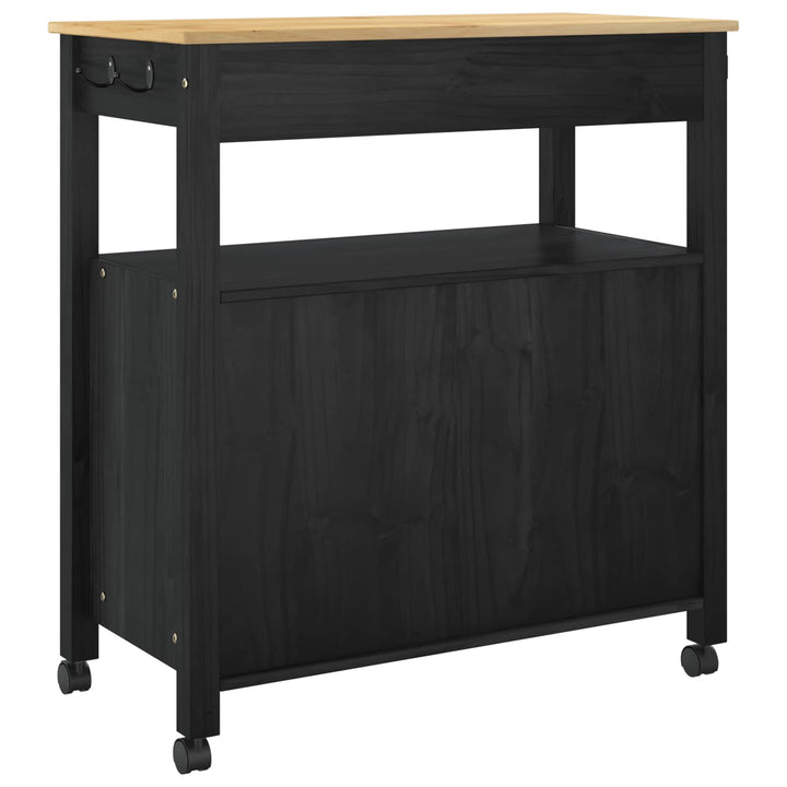 Køkkenvogn MONZA Sort 84 x 40 x 88,5 cm Massivt fyrretræ
