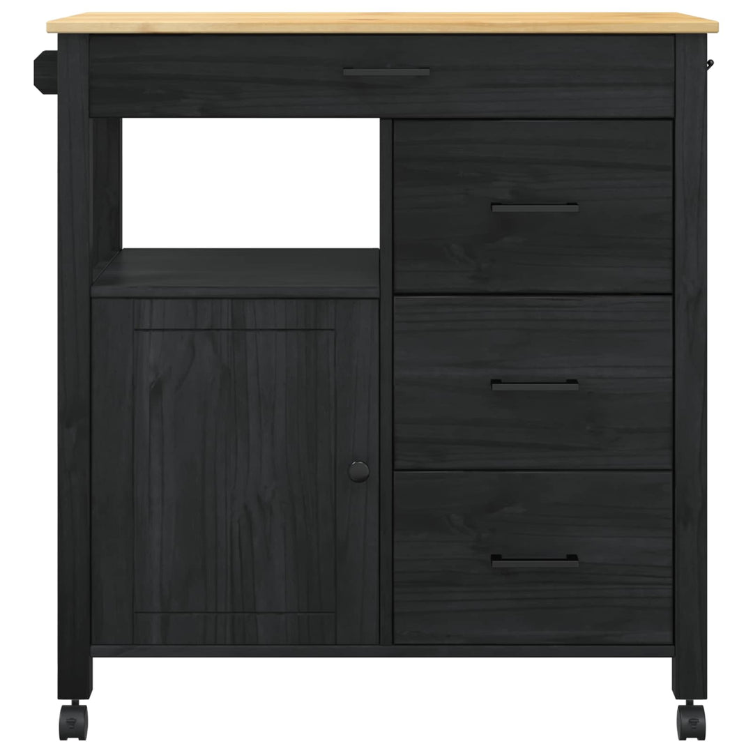 Køkkenvogn MONZA Sort 84 x 40 x 88,5 cm Massivt fyrretræ