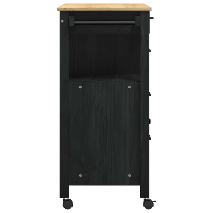 Køkkenvogn MONZA Sort 84 x 40 x 88,5 cm Massivt fyrretræ