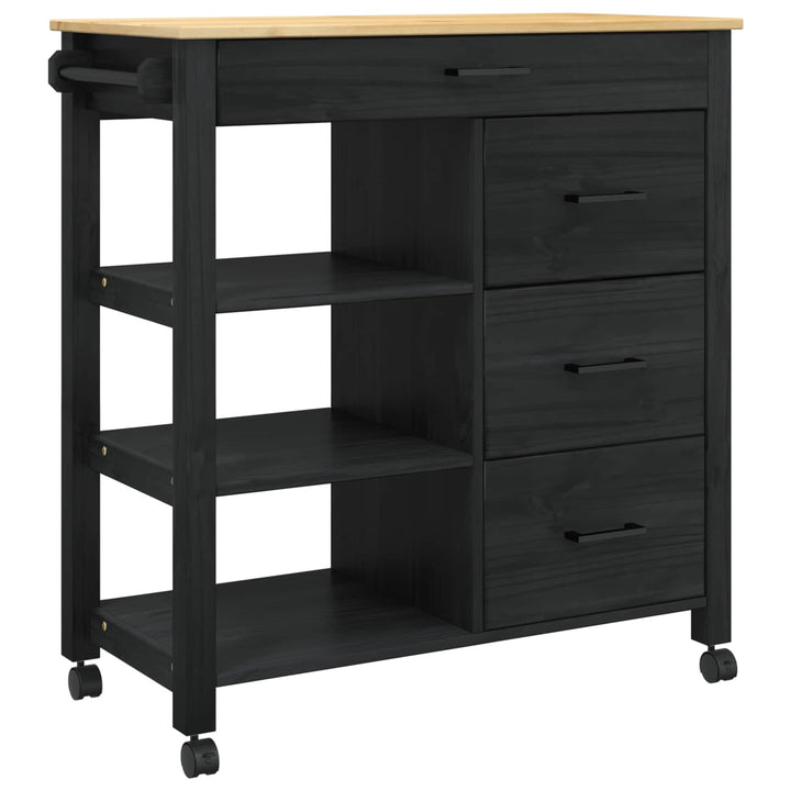 Køkkenvogn MONZA Sort 84 x 40 x 88,5 cm Massivt fyrretræ