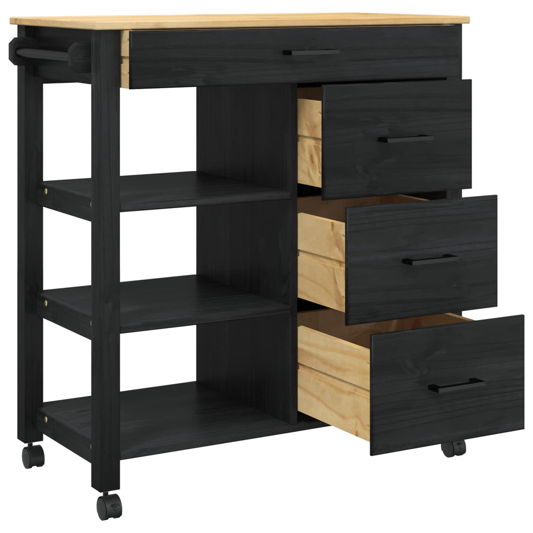 Køkkenvogn MONZA Sort 84 x 40 x 88,5 cm Massivt fyrretræ