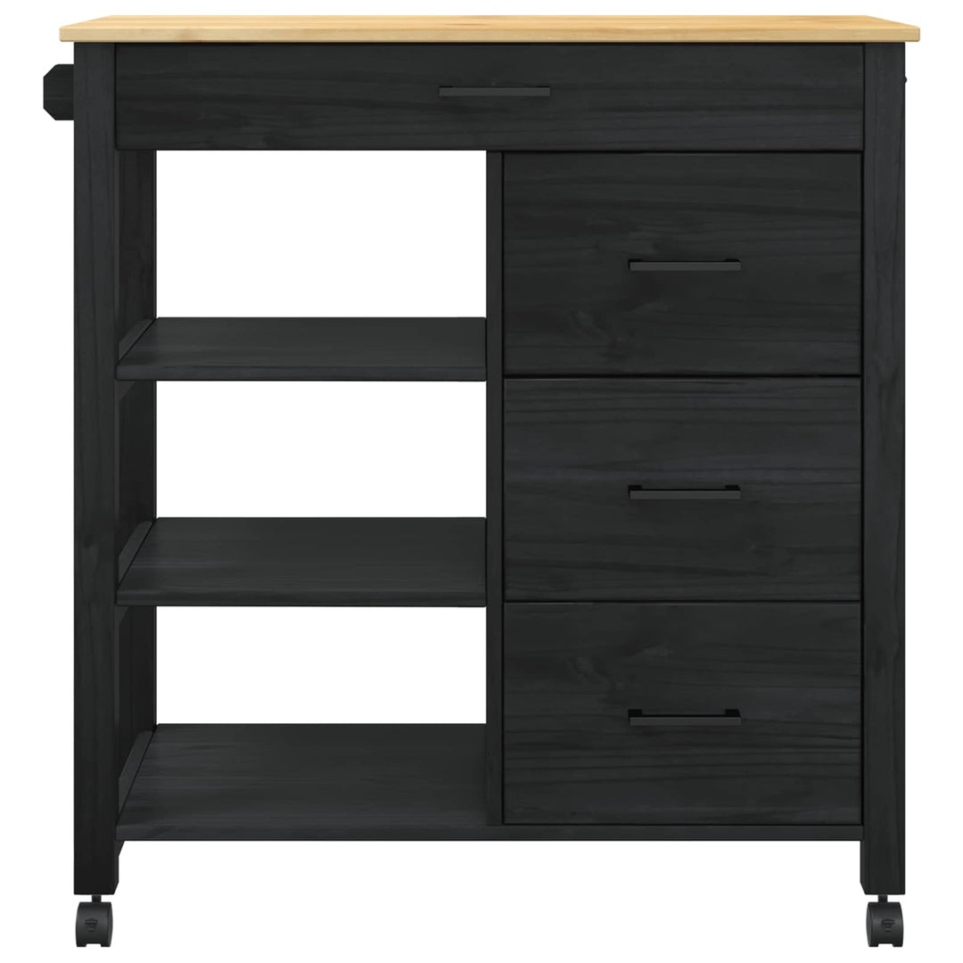 Køkkenvogn MONZA Sort 84 x 40 x 88,5 cm Massivt fyrretræ