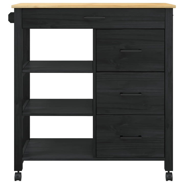 Køkkenvogn MONZA Sort 84 x 40 x 88,5 cm Massivt fyrretræ