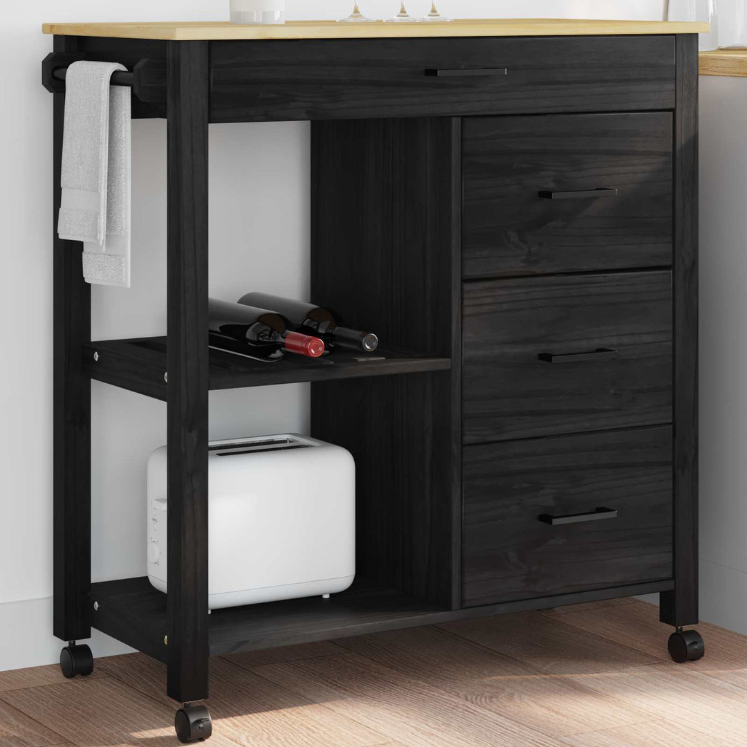 Køkkenvogn MONZA Sort 84 x 40 x 88,5 cm Massivt fyrretræ