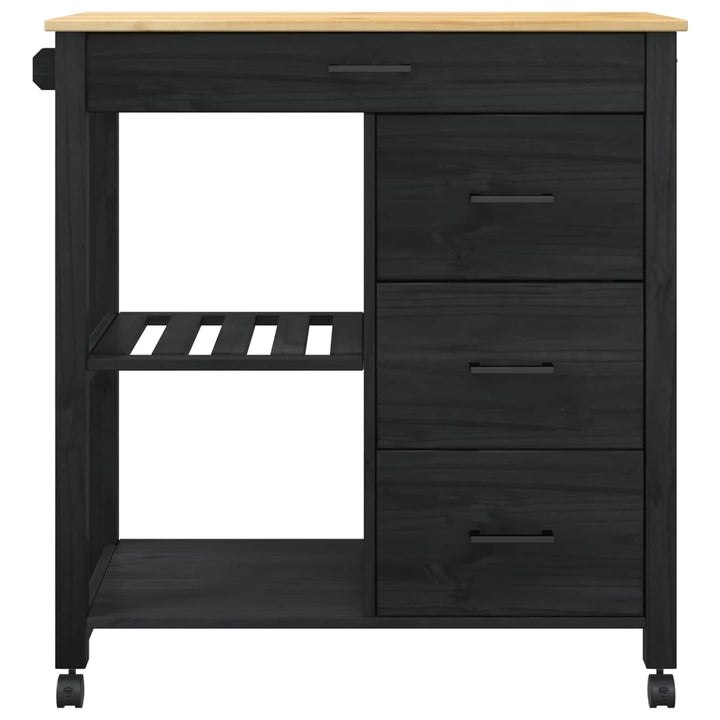 Køkkenvogn MONZA Sort 84 x 40 x 88,5 cm Massivt fyrretræ