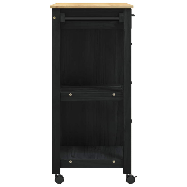 Køkkenvogn MONZA Sort 84 x 40 x 88,5 cm Massivt fyrretræ