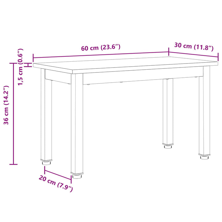 Sofabord Hvid 60 x 30 x 36 cm Massiv fyrretræ