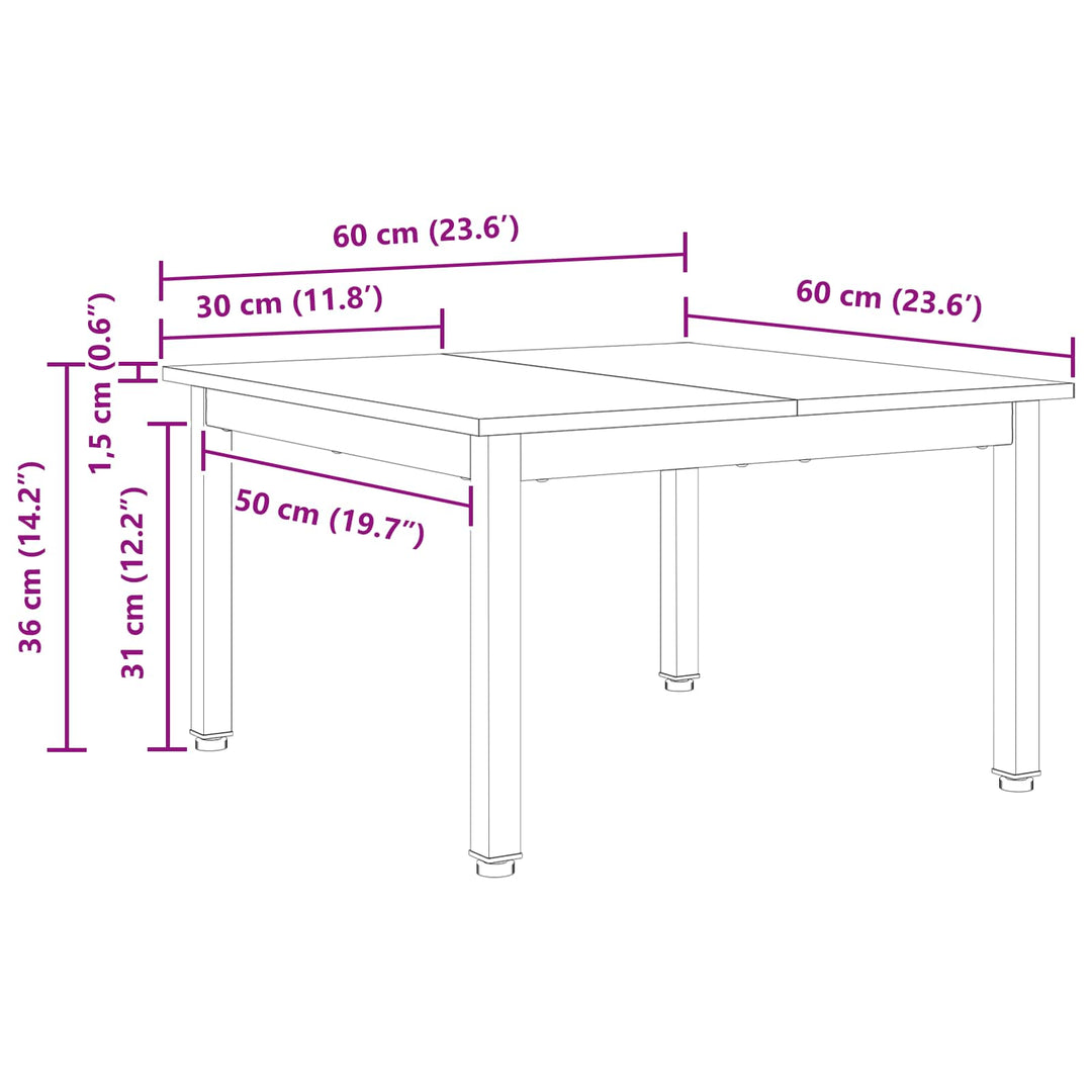 Sofabord Naturfarvet 60 x 60 x 36 cm Massiv fyrretræ