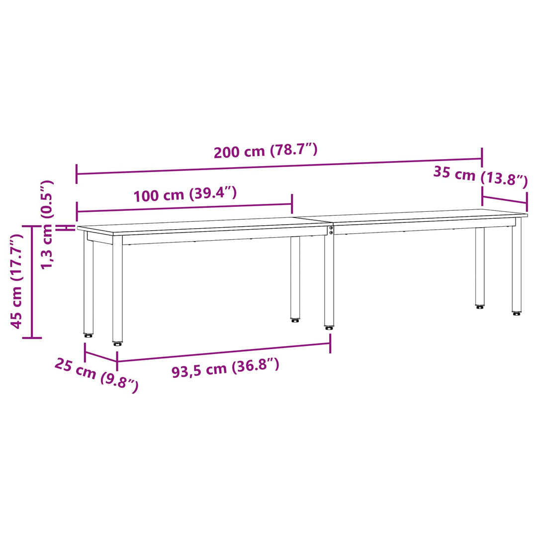 bænk Hvid 200 x 35 x 45 cm Massiv fyrretræ