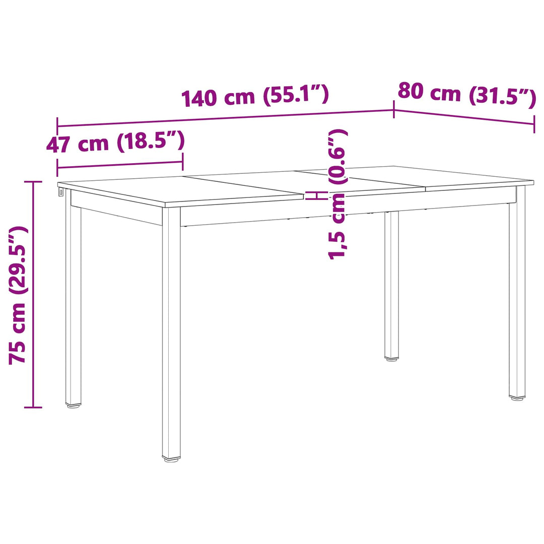 Spisebord Naturfarvet 140 x 80 x 75 cm Massiv fyrretræ