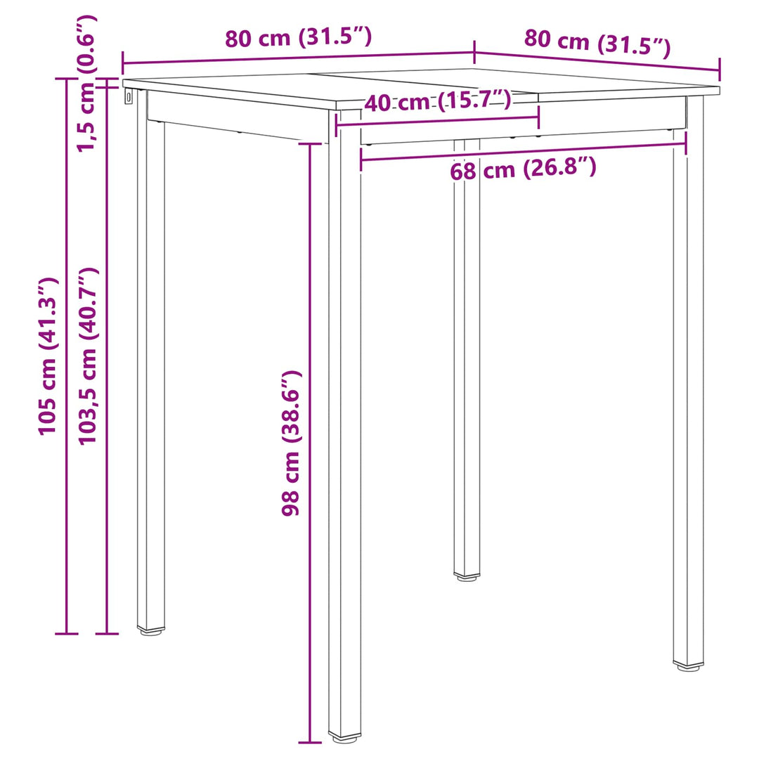 Barbord Hvid 80 x 80 x 105 cm Massiv fyrretræ
