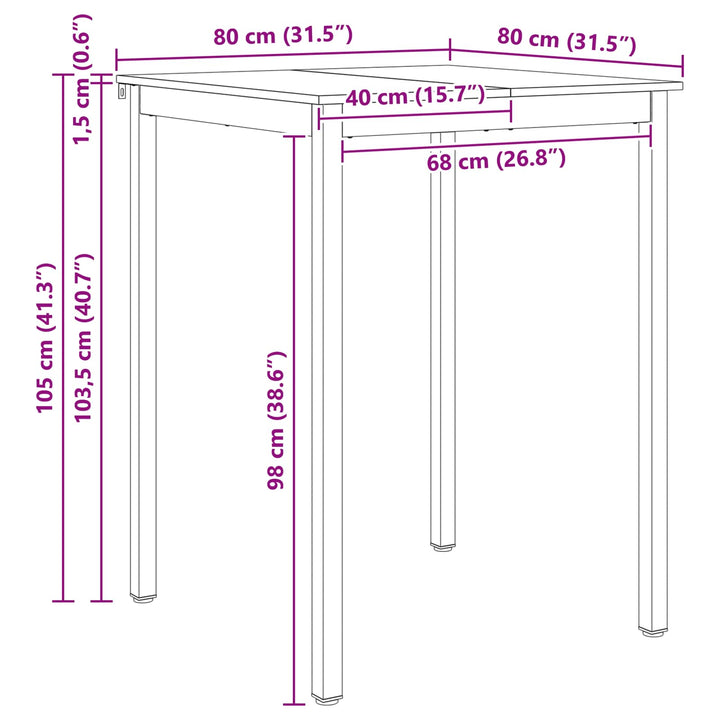 Barbord Hvid 80 x 80 x 105 cm Massiv fyrretræ