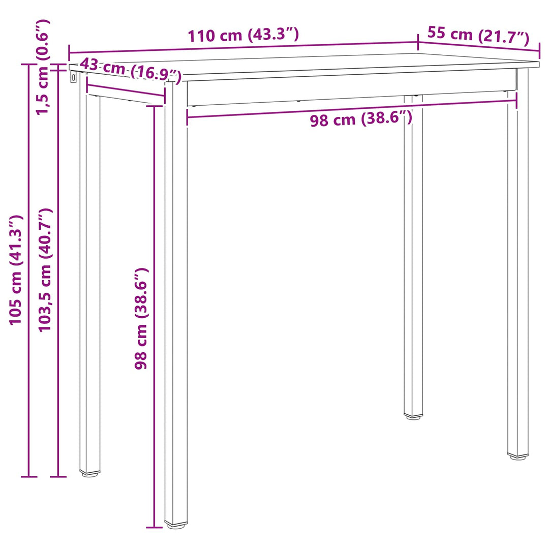 Barbord 110 x 55 x 105 cm Massiv fyrretræ Naturfarvet